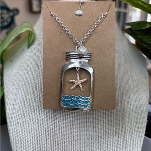 Silver Starfish Necklace with Blue Accents